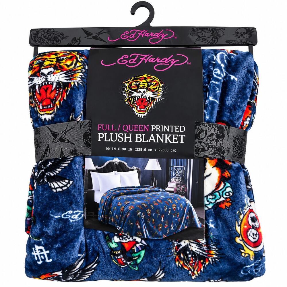 Ed Hardy Blue Full/Queen Plush Blanket . 90 x 90